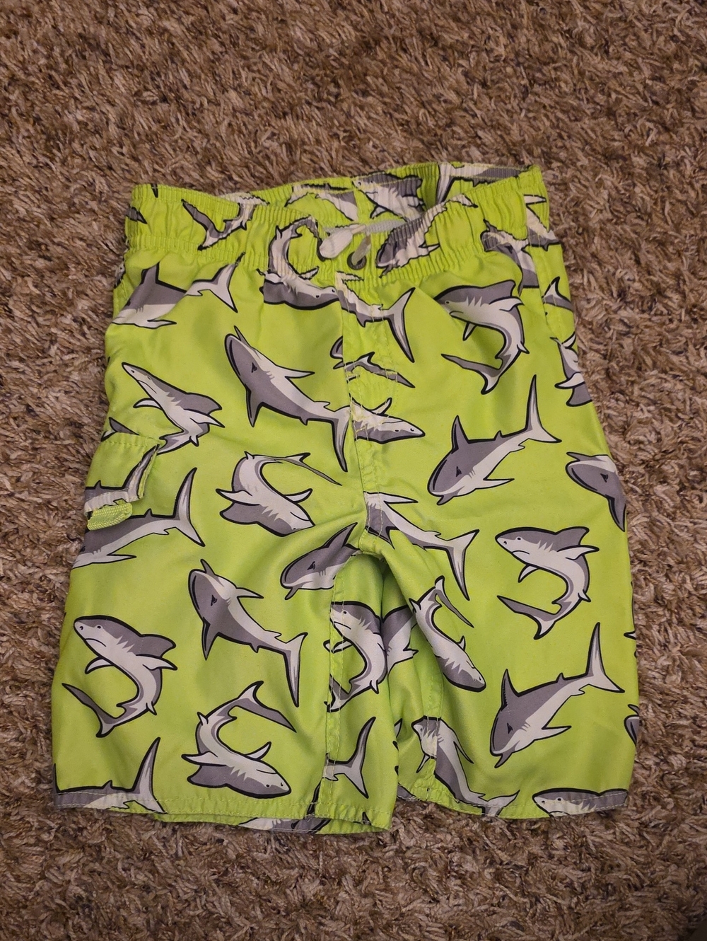 First Wave Neon Green Shark Print Swim Trunks